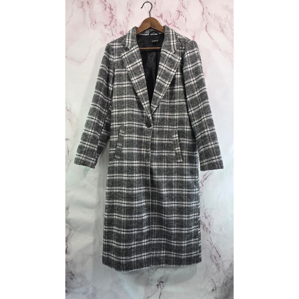 Evereve Coat Womens Xs Black White Wool North Coast Midi Long Parka
